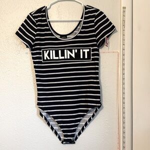 Rue 21 solid striped, black white, body suit Size L NWT